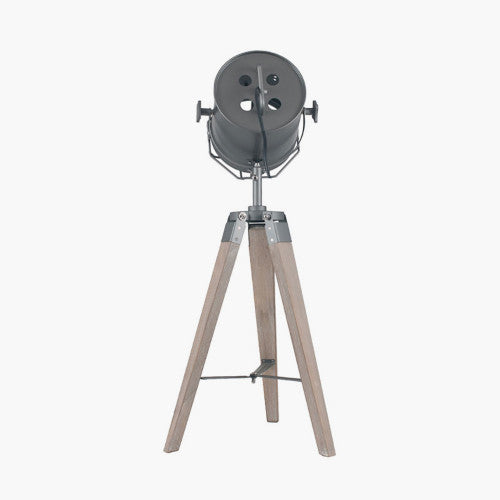 Bullseye Grey Metal and Antique Wood Marine Tripod Table Lamp - TheArtistsQuarter