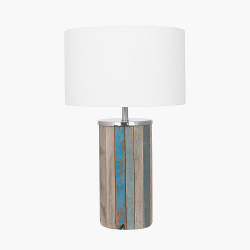 Kerala Distressed Blue Wood Tall Table Lamp - TheArtistsQuarter