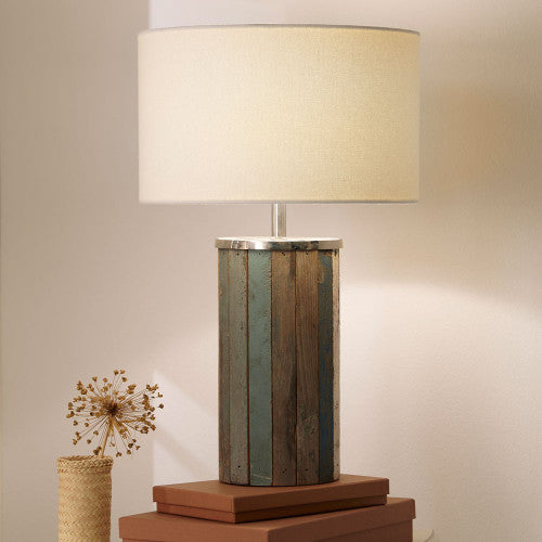 Kerala Distressed Blue Wood Tall Table Lamp - TheArtistsQuarter