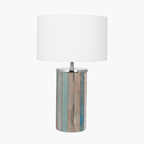 Kerala Distressed Blue Wood Tall Table Lamp - TheArtistsQuarter