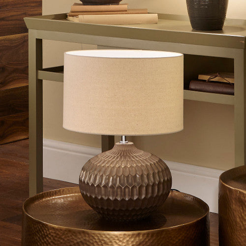 Cassius Bronze Textured Glazed Ceramic Table Lamp - TheArtistsQuarter