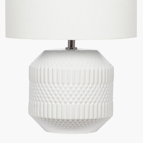 Meribel White Geo Textured Ceramic Table Lamp *STOCK DUE NOV* - TheArtistsQuarter