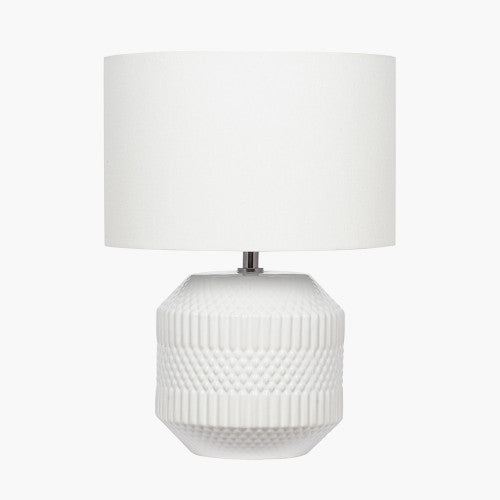 Meribel White Geo Textured Ceramic Table Lamp *STOCK DUE NOV* - TheArtistsQuarter