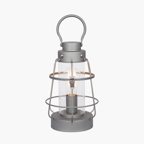 Filey Grey Metal and Clear Glass Oil Lantern Table Lamp - TheArtistsQuarter