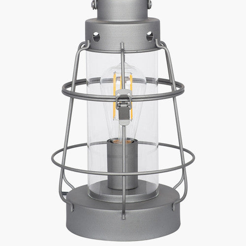 Filey Grey Metal and Clear Glass Oil Lantern Table Lamp - TheArtistsQuarter