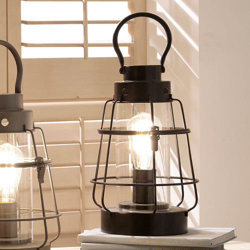 Filey Black Metal and Clear Glass Oil Lantern Table Lamp *STOCK DUE* - TheArtistsQuarter