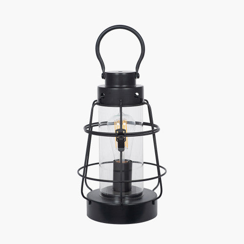 Filey Black Metal and Clear Glass Oil Lantern Table Lamp *STOCK DUE* - TheArtistsQuarter