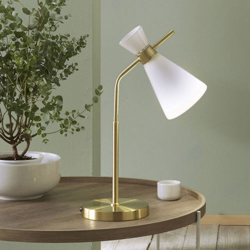 Monroe White Glass and Gold Metal Waisted Table Lamp - TheArtistsQuarter