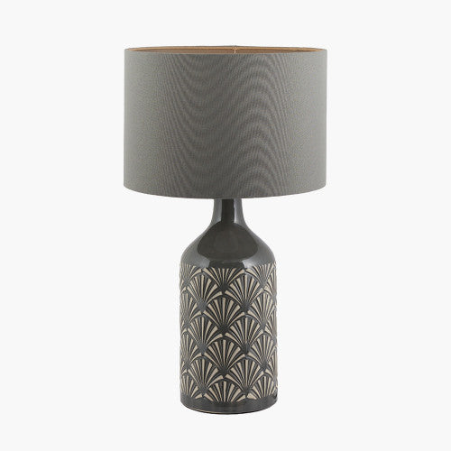 Poiret Grey Art Deco Detail Ceramic Table Lamp - TheArtistsQuarter