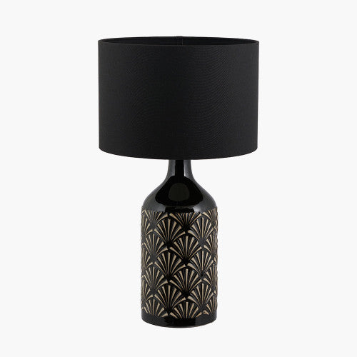 Poiret Black Art Deco Detail Ceramic Table Lamp - TheArtistsQuarter