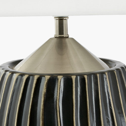 Artemis Black Textured Ceramic and Brushed Silver Table Lamp - TheArtistsQuarter