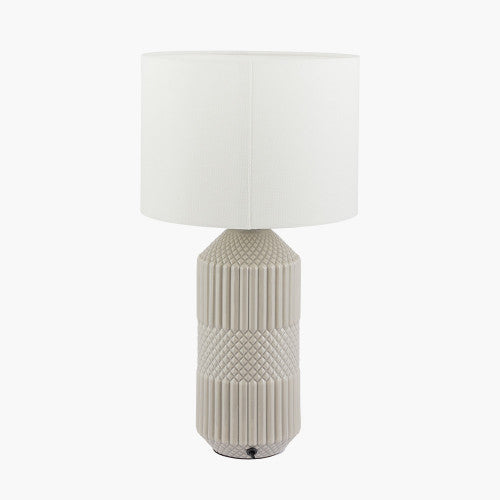 Meribel Grey Geo Textured Tall Ceramic Table Lamp - TheArtistsQuarter