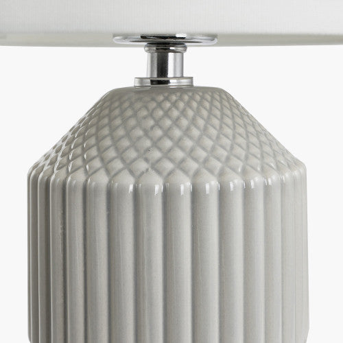 Meribel Grey Geo Textured Tall Ceramic Table Lamp - TheArtistsQuarter