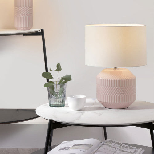 Meribel Pink Geo Textured Ceramic Table Lamp - TheArtistsQuarter