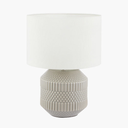 Meribel Grey Geo Textured Ceramic Table Lamp *STOCK DUE JAN* - TheArtistsQuarter