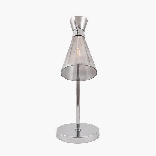 Monroe Smoke Glass and Silver Metal Waisted Table Lamp - TheArtistsQuarter