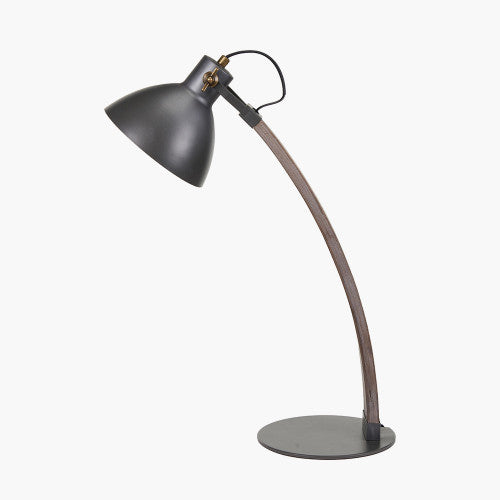 Topsham Wood and Grey Metal Curved Table Task Lamp - TheArtistsQuarter