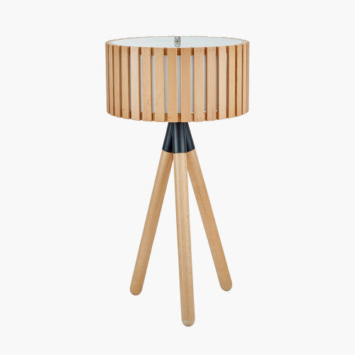 Rabanne Slatted Natural Wood Tripod Table Lamp - TheArtistsQuarter