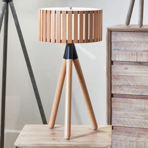 Rabanne Slatted Natural Wood Tripod Table Lamp - TheArtistsQuarter