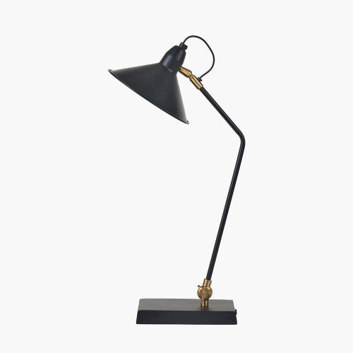 Canton Matt Black and Brass Metal Cone Table Lamp - TheArtistsQuarter