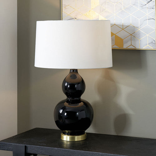 Gatsby Black Ceramic Table Lamp With Brushed Gold Metal Detail - TheArtistsQuarter