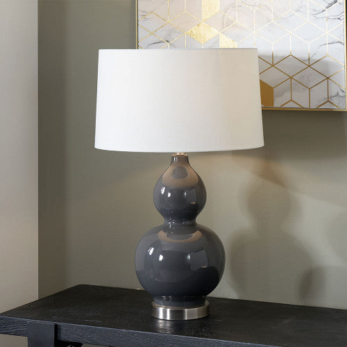 Gatsby Grey Ceramic Table Lamp With Brushed Silver Metal Detail - TheArtistsQuarter