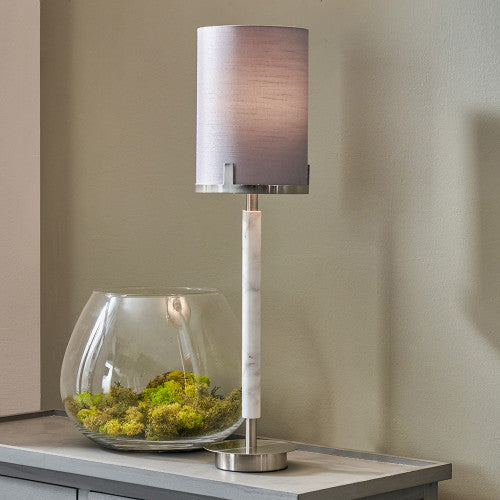 Midland Brushed Nickel and Grey Marble Effect Table Lamp - TheArtistsQuarter