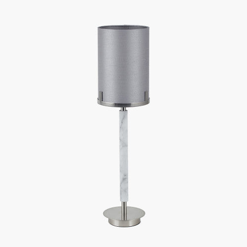 Midland Brushed Nickel and Grey Marble Effect Table Lamp - TheArtistsQuarter