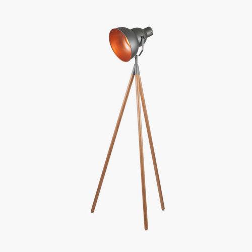 Larkin Grey Metal and Natural Wood Tripod Floor Film Light - TheArtistsQuarter