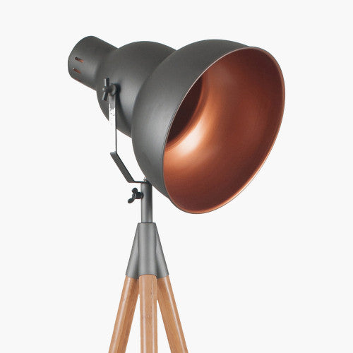 Larkin Grey Metal and Natural Wood Tripod Floor Film Light - TheArtistsQuarter