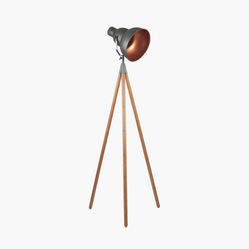 Larkin Grey Metal and Natural Wood Tripod Floor Film Light - TheArtistsQuarter