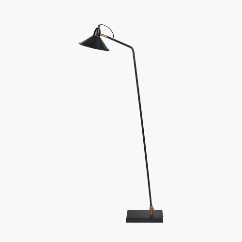 Canton Matt Black and Brass Metal Cone Floor Lamp - TheArtistsQuarter