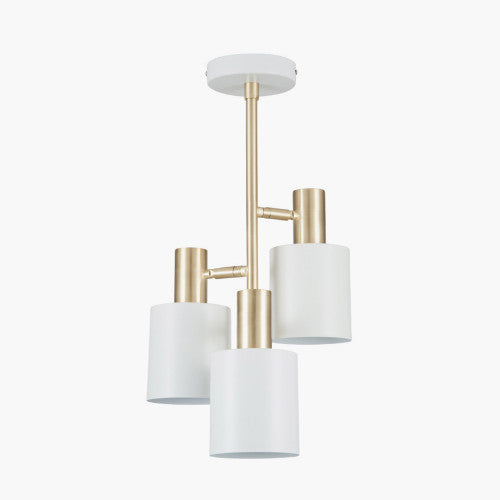 Biba White and Brass 3 Light Electrified Pendant - TheArtistsQuarter