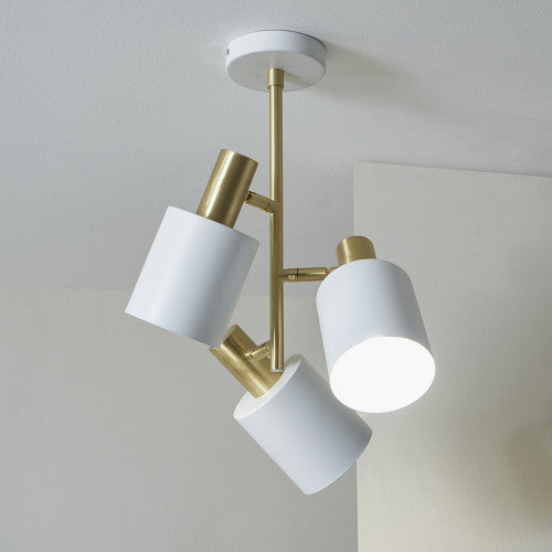 Biba White and Brass 3 Light Electrified Pendant - TheArtistsQuarter