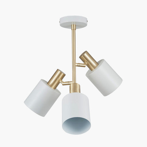 Biba White and Brass 3 Light Electrified Pendant - TheArtistsQuarter