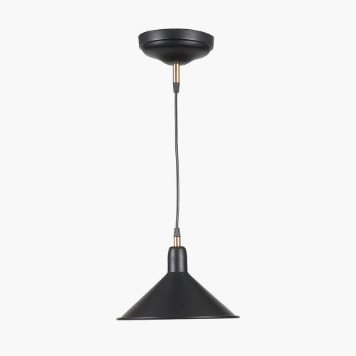 Canton Matt Black and Brass Metal Cone Pendant - TheArtistsQuarter