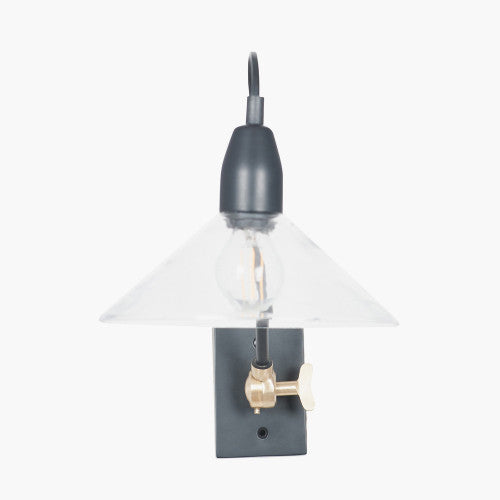 Canton Matt Black Metal and Clear Glass Cone Wall Light - TheArtistsQuarter