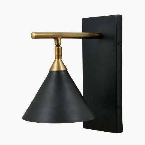 Zeta Matt Black and Antique Brass Wall Lamp - TheArtistsQuarter