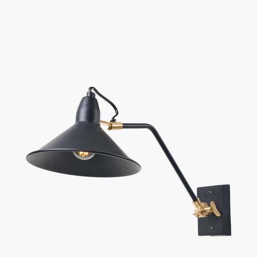 Canton Matt Black and Brass Metal Cone Wall Lamp *STOCK DUE AUG* - TheArtistsQuarter