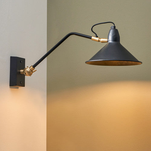 Canton Matt Black and Brass Metal Cone Wall Lamp *STOCK DUE AUG* - TheArtistsQuarter