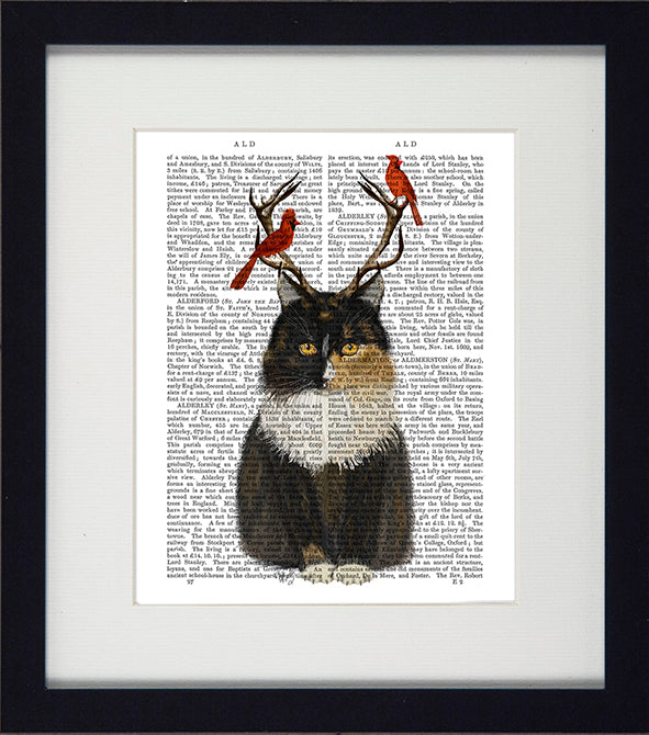 Funky Cats 8 (birds on antlers) Picture - TheArtistsQuarter