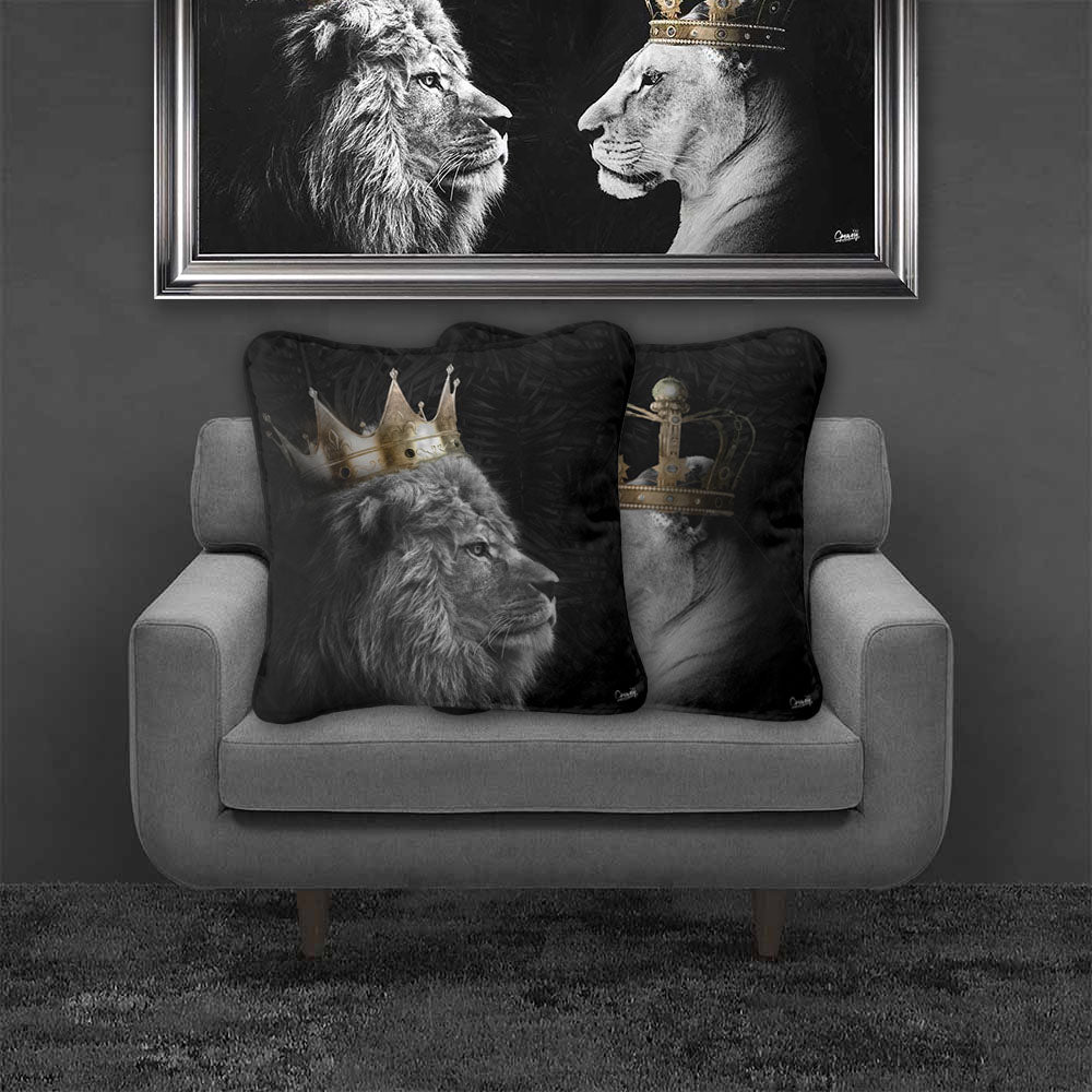 Lion King Of The Jungle (Left) Cushion By Greavesy *TO CLEAR* - TheArtistsQuarter