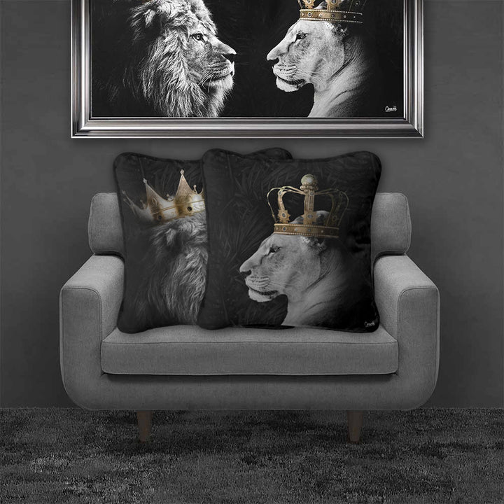 Lion Queen Of The Jungle (Right) Cushion By Greavesy *TO CLEAR* - TheArtistsQuarter