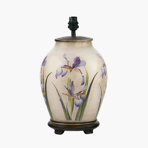 Jenny Worrall 35cm RHS Purple Iris Medium Glass Table Lamp Base *STOCK DUE* - TheArtistsQuarter