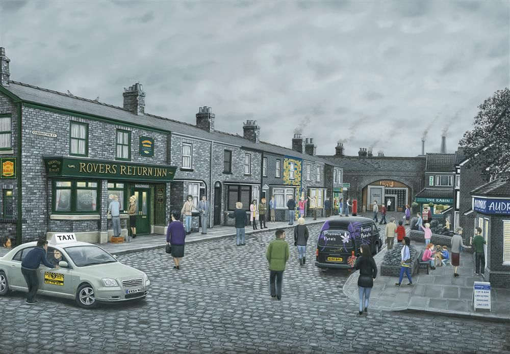 On The Cobbles Coronation Street Canvas By Leigh Lambert Limited Edition - TheArtistsQuarter